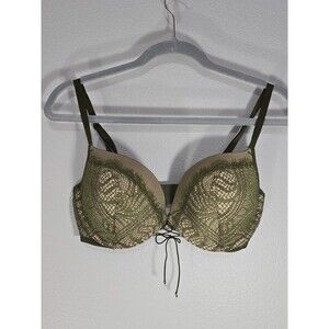 Victoria's Secret Very Sexy Push Up Bra Olive Green Lace Up Jewel Bra 36D